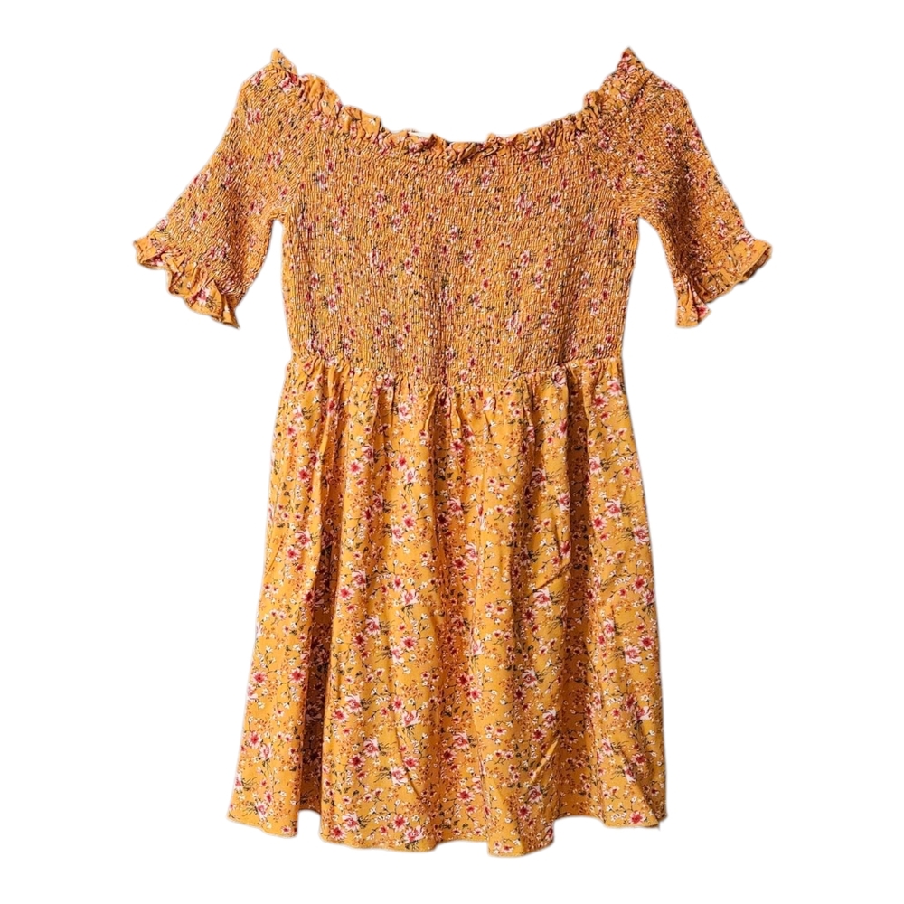 Altar'd State Smocked Mini Dress  Women's Size Small Floral Off Shoulder Lined